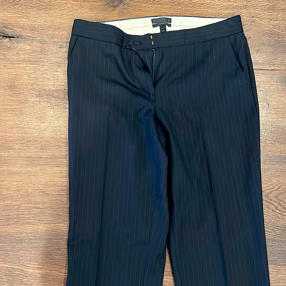 J Crew favorite fit trouser. Navy with pinstripes, size 6.